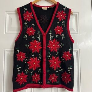 Vintage Bobbie Brooks Christmas Vest Beaded & Embroidered Festive Holiday Size M